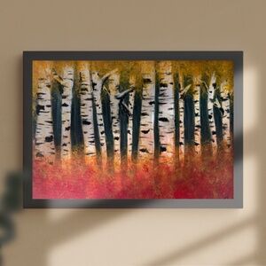 Autumn Trees Birch Trees Abstract Acrylic Painting | Original Artwork 11x14
